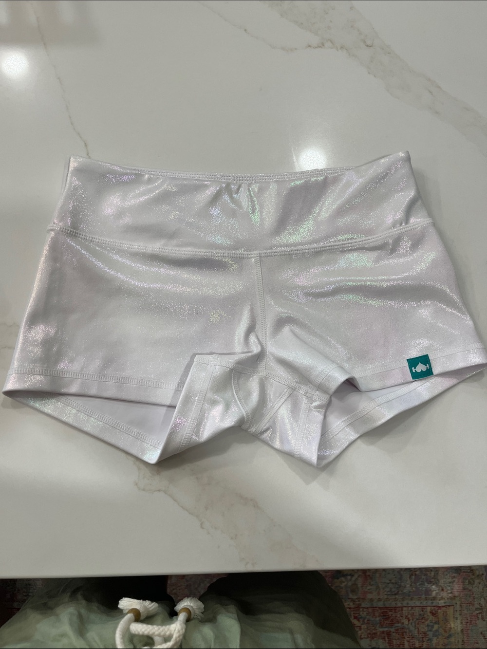 Women’s Iridescent White Athletic Shorts, 2.25”